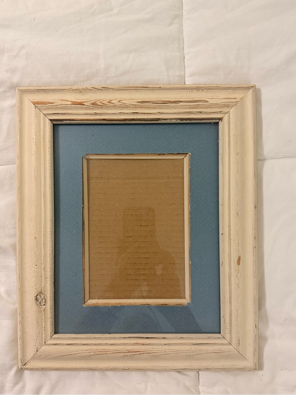Costal/rustic Wood Picture Frame with Blue Mat pic. 5X7 double wooded